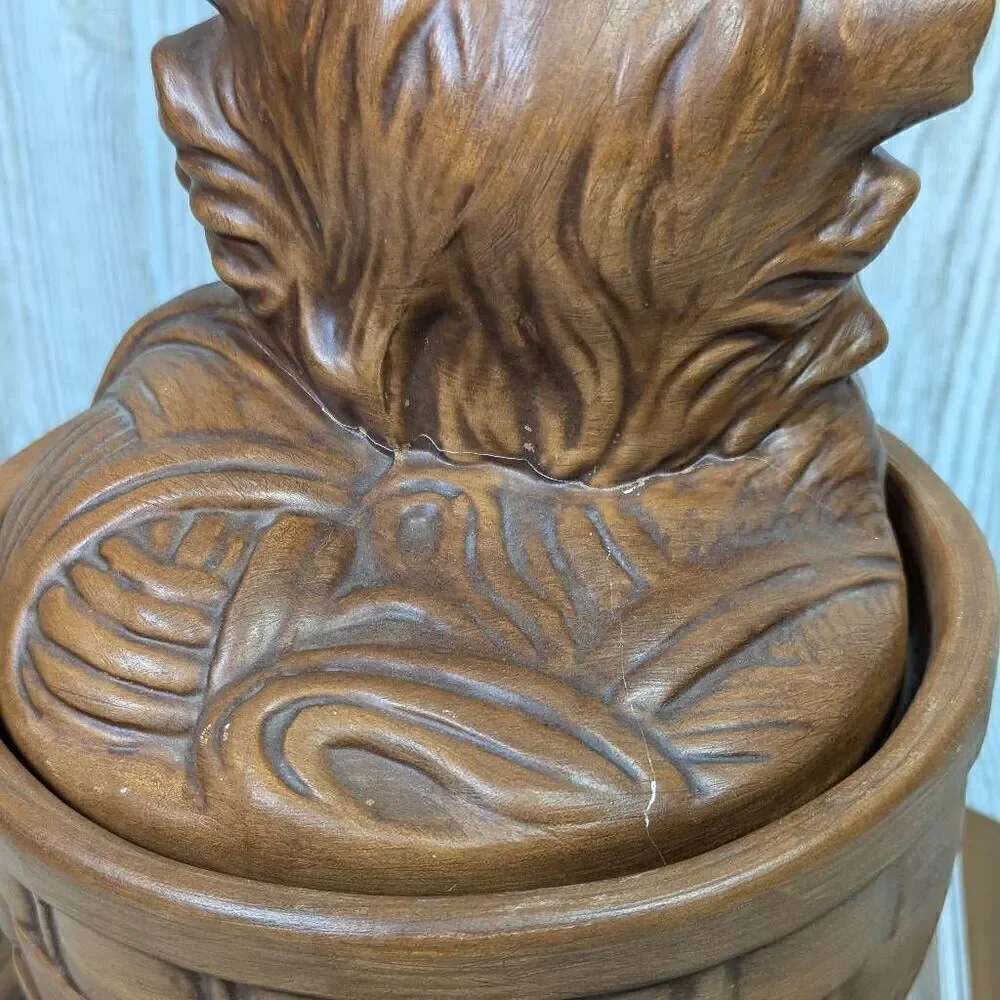 Vintage Twin Winton California Pottery Brown Cat Kitten In Basket Cookie Jar